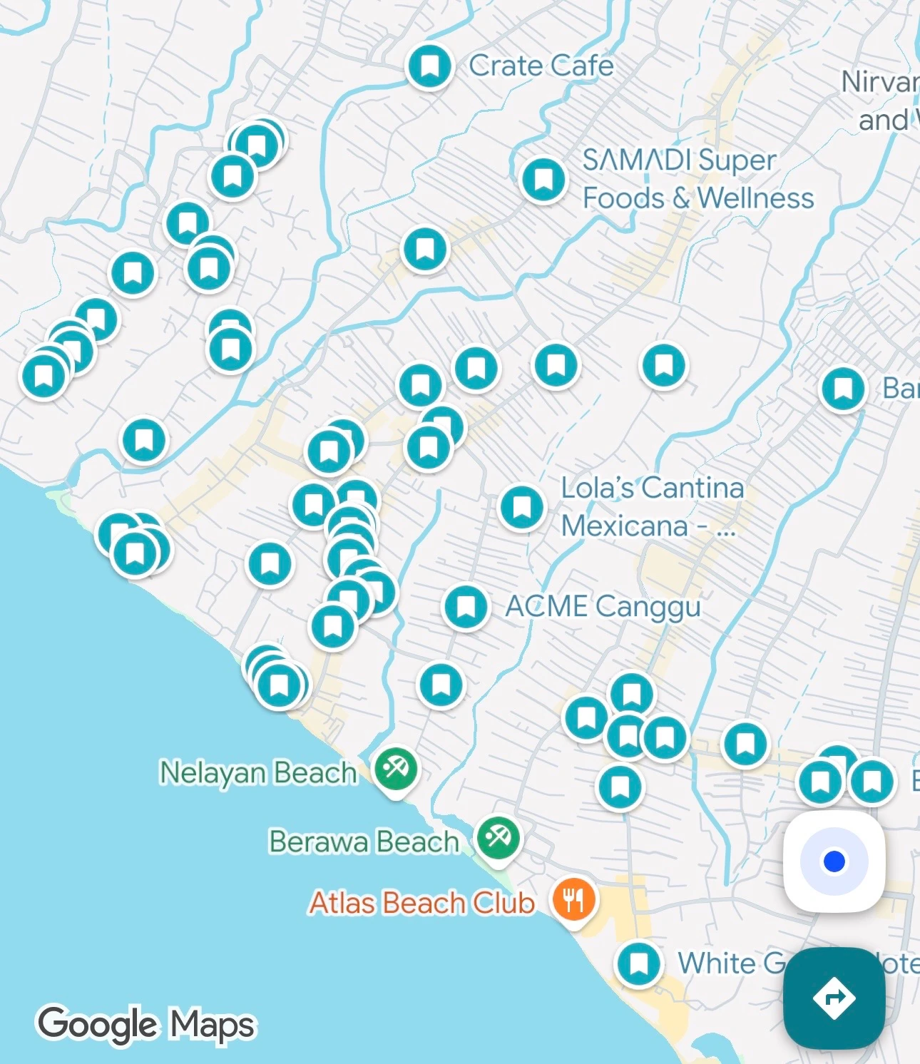 Bali Canggu — full Google Maps with pins